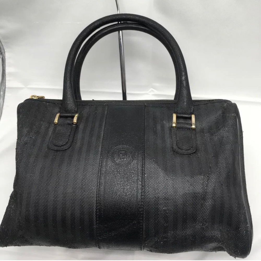 Fendi Vintage Pequin Stripe Black Boston Speedy Handbag